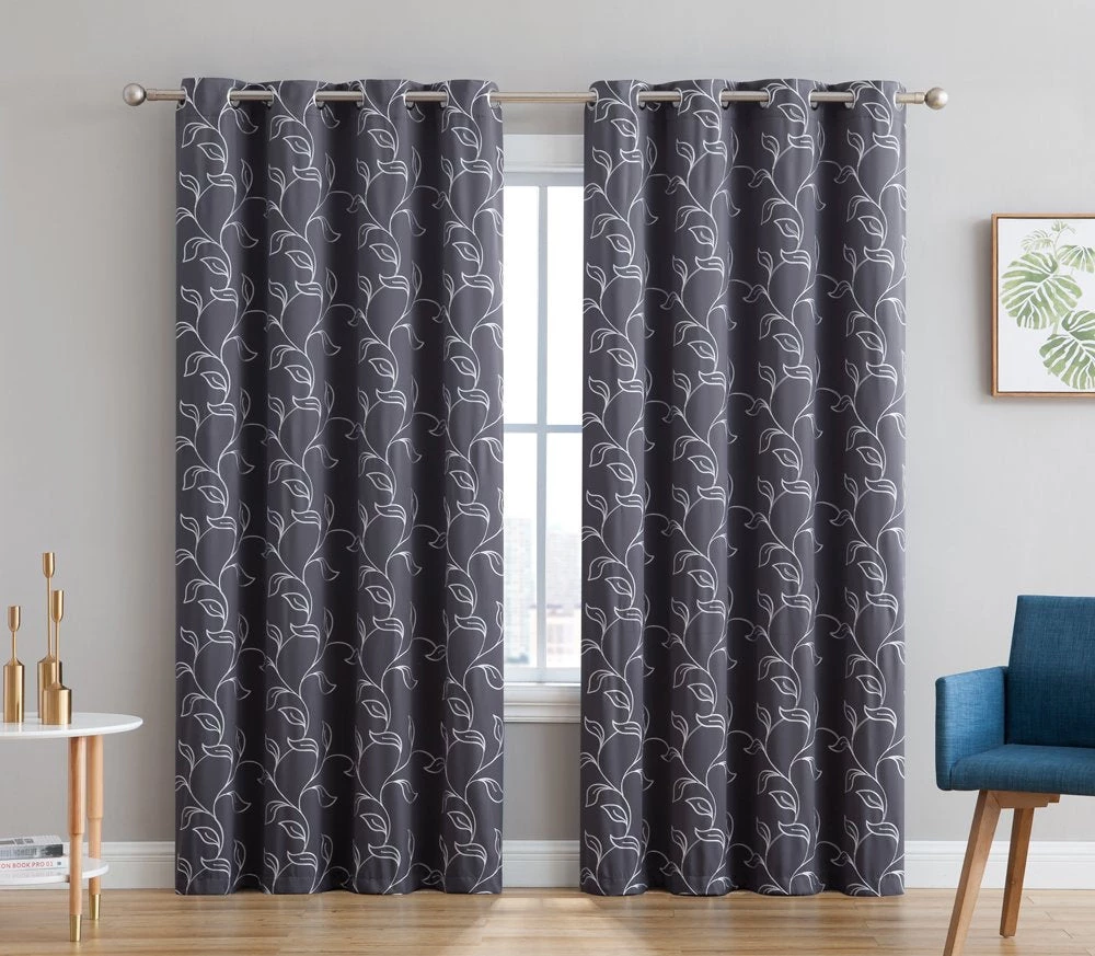 HLC.ME Faux Linen Curtains Carol Floral Blackout Grommet Patio Door Panel - Grey 3 HLC.ME Faux Linen Curtains Carol Floral Blackout Grommet Patio Door Panel - Grey
