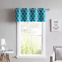 HLC.ME Lattice Print Blackout Grommet Valance - Teal Blue