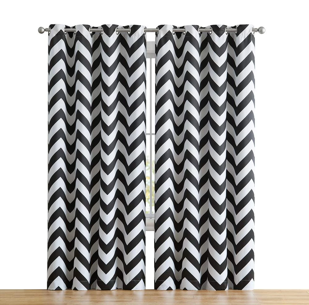 HLC.ME Blackout Curtains Chevron Print Blackout Grommet Curtain Panels - Black - Set Of 2 10 HLC.ME Blackout Curtains Chevron Print Blackout Grommet Curtain Panels - Black - Set Of 2