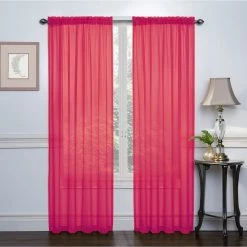 HLC.ME Sheer Curtains Lucento Sheer Rod Pocket Curtain Panels - Hot Pink - Set Of 2