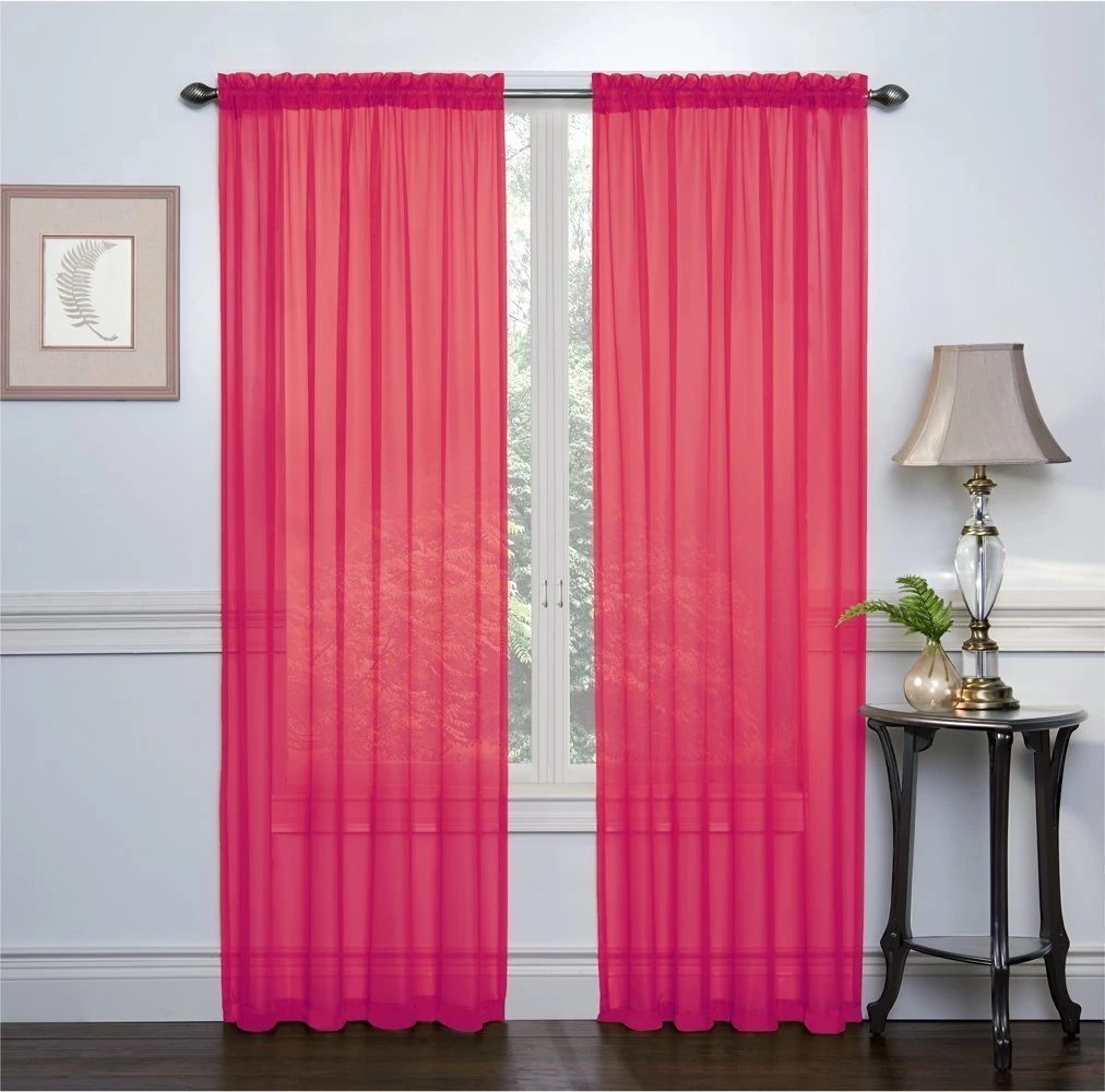 HLC.ME Sheer Curtains Lucento Sheer Rod Pocket Curtain Panels - Hot Pink - Set Of 2 3 HLC.ME Sheer Curtains Lucento Sheer Rod Pocket Curtain Panels - Hot Pink - Set Of 2