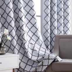 HLC.ME Lattice Embroidered Blackout Grommet Patio Door Panel - Grey/White