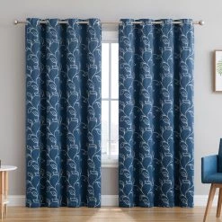 HLC.ME Carol Floral Blackout Grommet Patio Door Panel - Teal Blue/Ivory