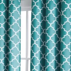 HLC.ME Lattice Print Blackout Grommet Valance - Teal Blue