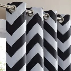 HLC.ME Blackout Curtains Chevron Print Blackout Grommet Curtain Panels - Black - Set Of 2