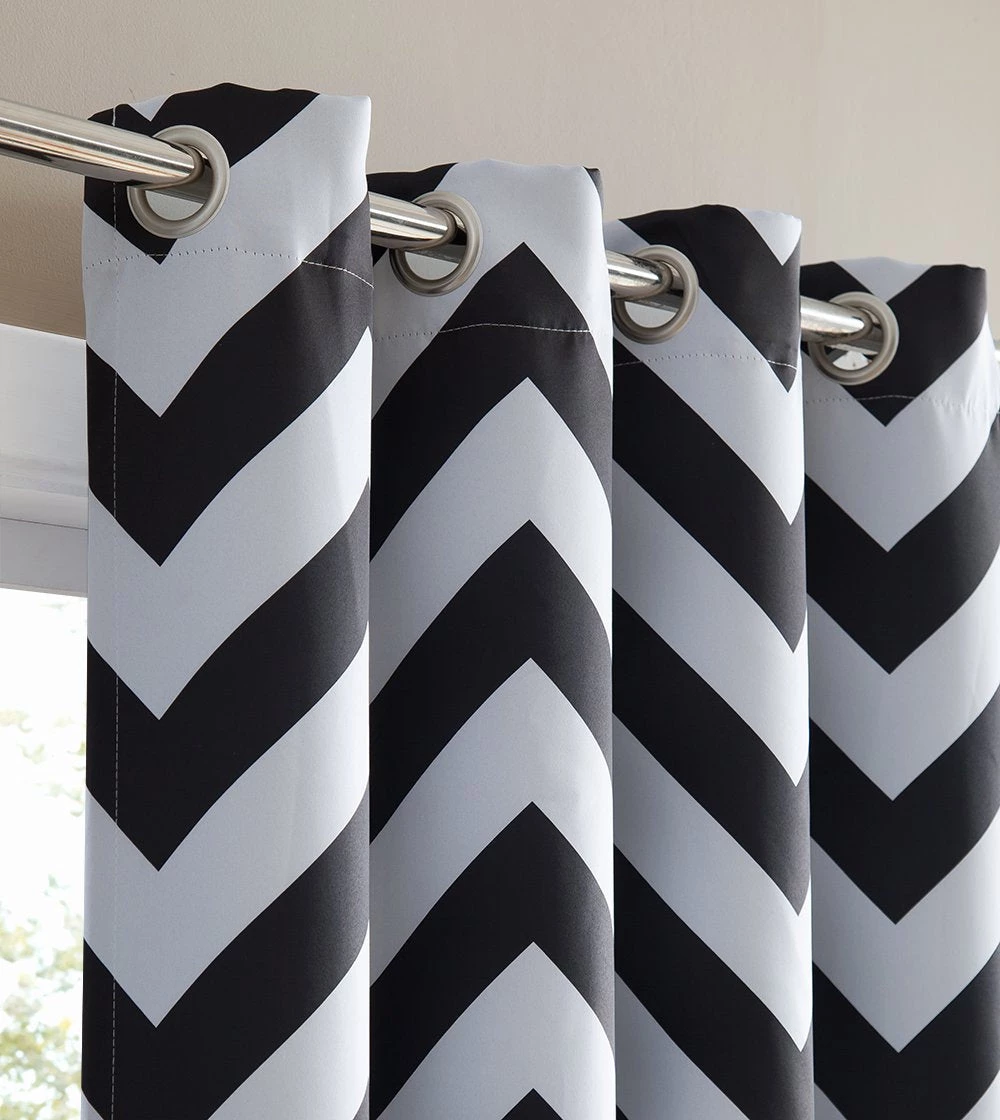 HLC.ME Blackout Curtains Chevron Print Blackout Grommet Curtain Panels - Black - Set Of 2 4 HLC.ME Blackout Curtains Chevron Print Blackout Grommet Curtain Panels - Black - Set Of 2