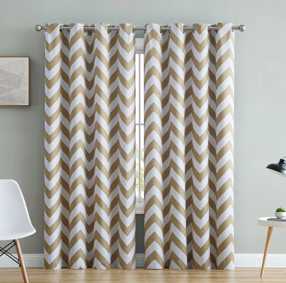 HLC.ME Chevron Print Blackout Grommet Curtain Panels - Taupe - Set Of 2 3 HLC.ME Chevron Print Blackout Grommet Curtain Panels - Taupe - Set Of 2