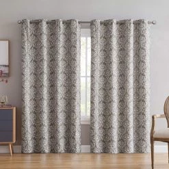 HLC.ME Damask Print 100% Blackout Grommet Curtain Panels - Taupe - Set Of 2