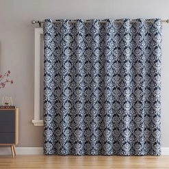 HLC.ME Damask Print 100% Blackout Grommet Patio Door Panel - Navy Blue