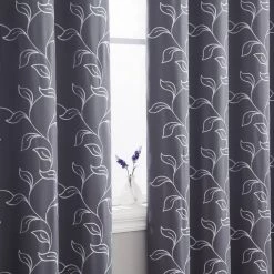 HLC.ME Faux Linen Curtains Carol Floral Blackout Grommet Patio Door Panel - Grey 14 HLC.ME Faux Linen Curtains Carol Floral Blackout Grommet Patio Door Panel - Grey