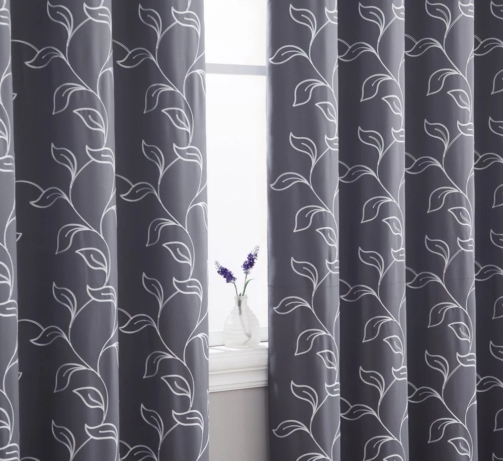 HLC.ME Faux Linen Curtains Carol Floral Blackout Grommet Patio Door Panel - Grey 5 HLC.ME Faux Linen Curtains Carol Floral Blackout Grommet Patio Door Panel - Grey