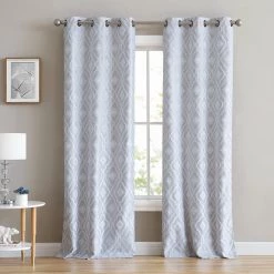 HLC.ME Blackout Curtains Trellis Flocked 100% Blackout Grommet Curtain Panels - White - Set Of 2