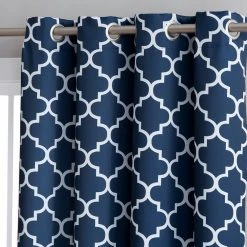 HLC.ME Lattice Print Blackout Grommet Valance - Navy Blue