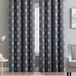 HLC.ME Arrow Print Blackout Grommet Curtain Panels - Grey - Set Of 2 Blackout Curtains