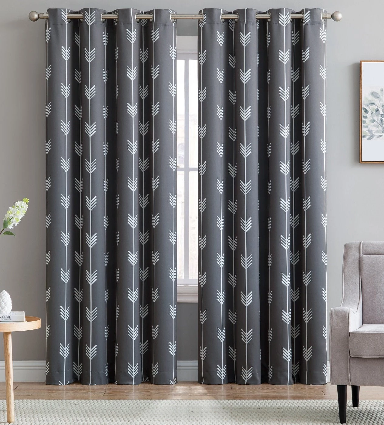 HLC.ME Arrow Print Blackout Grommet Curtain Panels - Grey - Set Of 2 Blackout Curtains 3 HLC.ME Arrow Print Blackout Grommet Curtain Panels - Grey - Set Of 2 Blackout Curtains