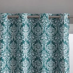 HLC.ME Damask Print 100% Blackout Grommet Curtain Panels - Teal Bl;ue - Set Of 2