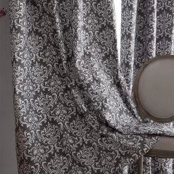 HLC.ME Damask Print 100% Blackout Grommet Curtain Panels - Grey - Set Of 2 Blackout Curtains