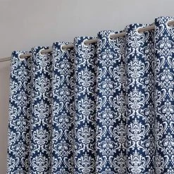 HLC.ME Damask Print 100% Blackout Grommet Patio Door Panel - Navy Blue