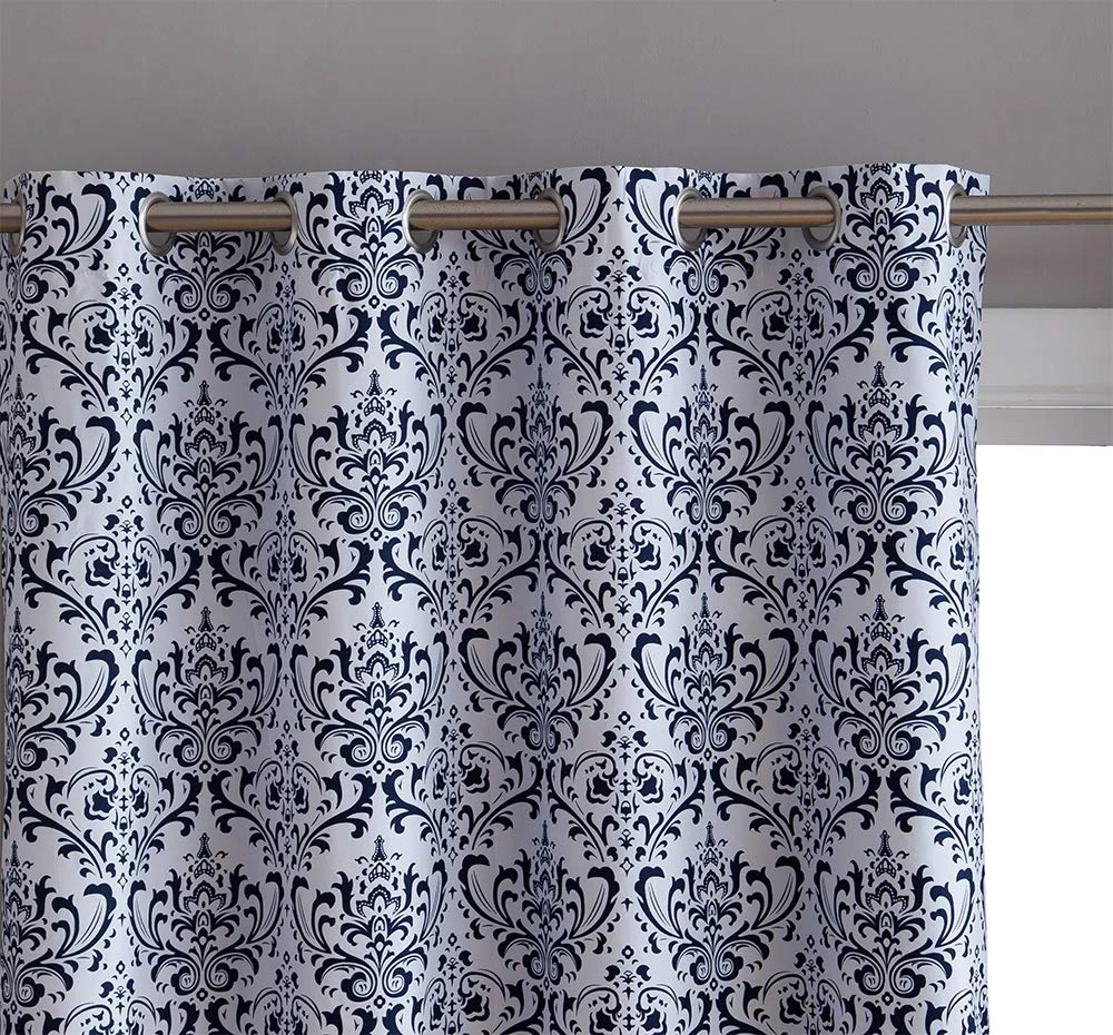 HLC.ME Damask Print 100% Blackout Grommet Curtain Panels - Platinum White & Navy Blue - Set Of 2 Blackout Curtains 3 HLC.ME Damask Print 100% Blackout Grommet Curtain Panels - Platinum White & Navy Blue - Set Of 2 Blackout Curtains