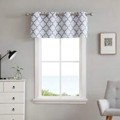 HLC.ME Faux Linen Curtains Lattice Print Blackout Grommet Valance - Platinum White & Grey