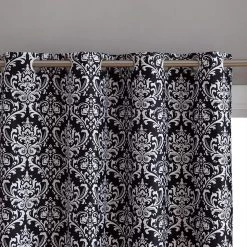 HLC.ME Damask Print 100% Blackout Grommet Curtain Panels - Black - Set Of 2