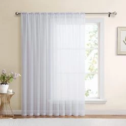 HLC.ME Lucento Sheer Rod Pocket Patio Door Panel - White Faux Linen Curtains