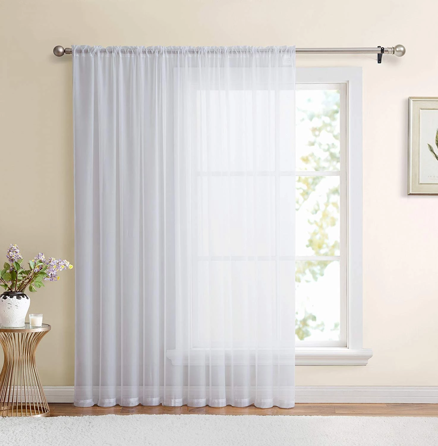 HLC.ME Lucento Sheer Rod Pocket Patio Door Panel - White Faux Linen Curtains 4 HLC.ME Lucento Sheer Rod Pocket Patio Door Panel - White Faux Linen Curtains