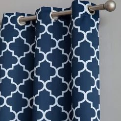 HLC.ME Lattice Print Blackout Grommet Curtain Panels - Navy Blue - Set Of 2
