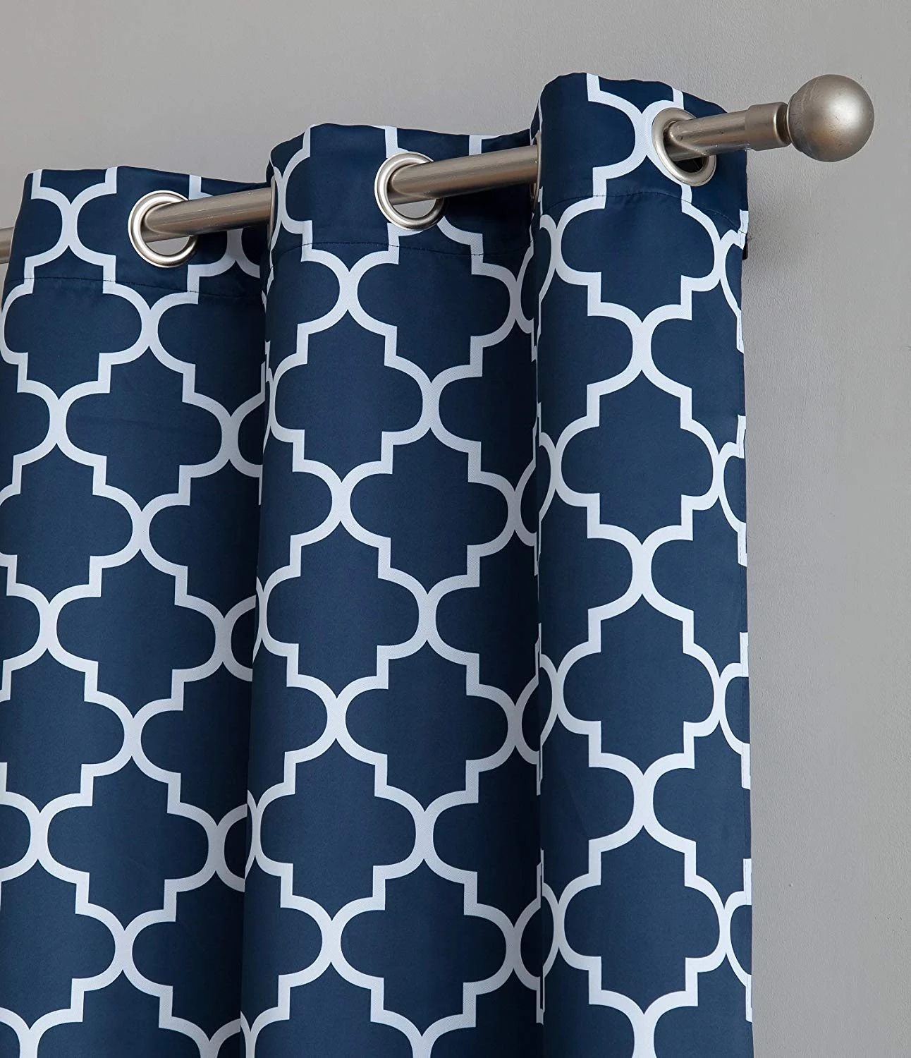 HLC.ME Lattice Print Blackout Grommet Curtain Panels - Navy Blue - Set Of 2 4 HLC.ME Lattice Print Blackout Grommet Curtain Panels - Navy Blue - Set Of 2