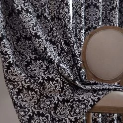 HLC.ME Damask Print 100% Blackout Grommet Curtain Panels - Black - Set Of 2
