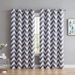 HLC.ME Blackout Curtains Chevron Print Blackout Grommet Curtain Panels - Grey - Set Of 2