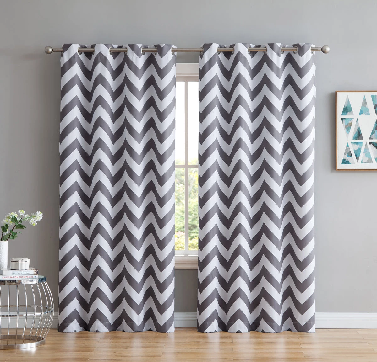 HLC.ME Blackout Curtains Chevron Print Blackout Grommet Curtain Panels - Grey - Set Of 2 3 HLC.ME Blackout Curtains Chevron Print Blackout Grommet Curtain Panels - Grey - Set Of 2