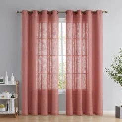 HLC.ME Abbey Faux Linen Grommet Curtain Panels - Blush Pink - Set Of 2