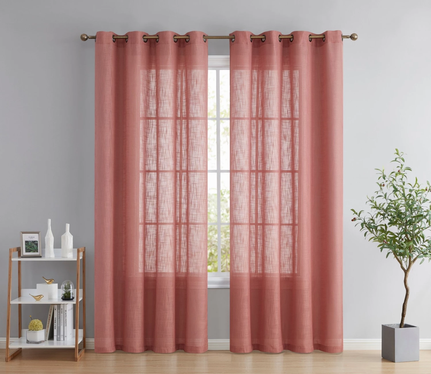 HLC.ME Abbey Faux Linen Grommet Curtain Panels - Blush Pink - Set Of 2 3 HLC.ME Abbey Faux Linen Grommet Curtain Panels - Blush Pink - Set Of 2