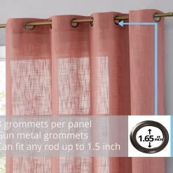 HLC.ME Abbey Faux Linen Grommet Curtain Panels - Blush Pink - Set Of 2