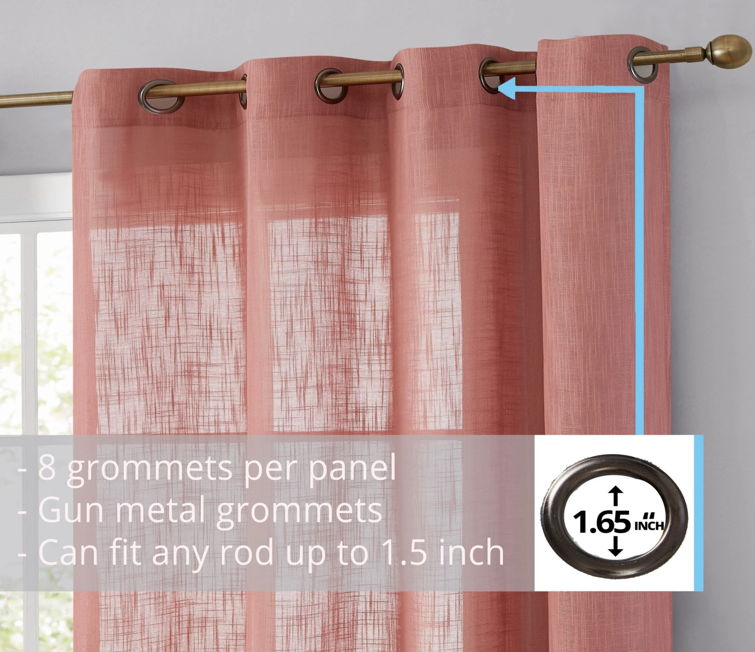 HLC.ME Abbey Faux Linen Grommet Curtain Panels - Blush Pink - Set Of 2 4 HLC.ME Abbey Faux Linen Grommet Curtain Panels - Blush Pink - Set Of 2