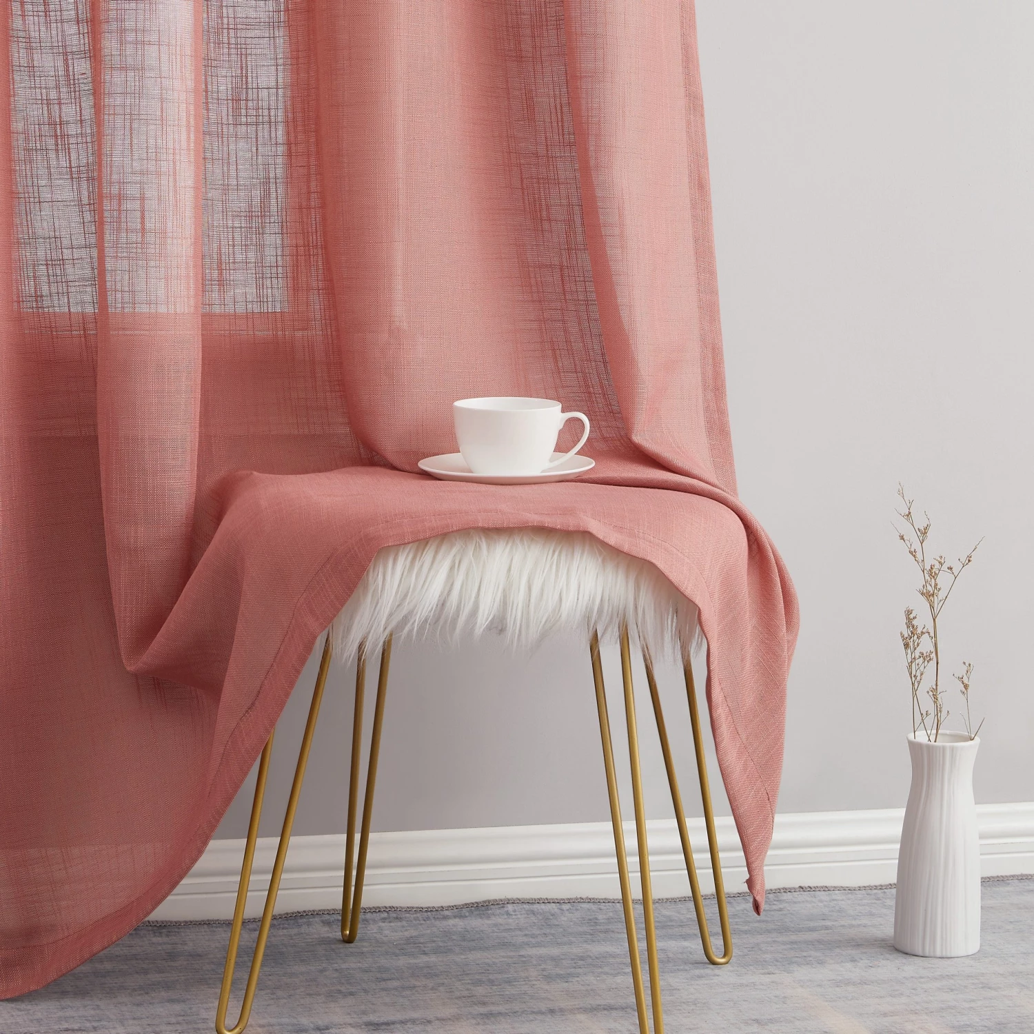 HLC.ME Abbey Faux Linen Grommet Curtain Panels - Blush Pink - Set Of 2 6 HLC.ME Abbey Faux Linen Grommet Curtain Panels - Blush Pink - Set Of 2