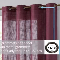 HLC.ME Abbey Faux Linen Grommet Curtain Panels - Burgundy - Set Of 2