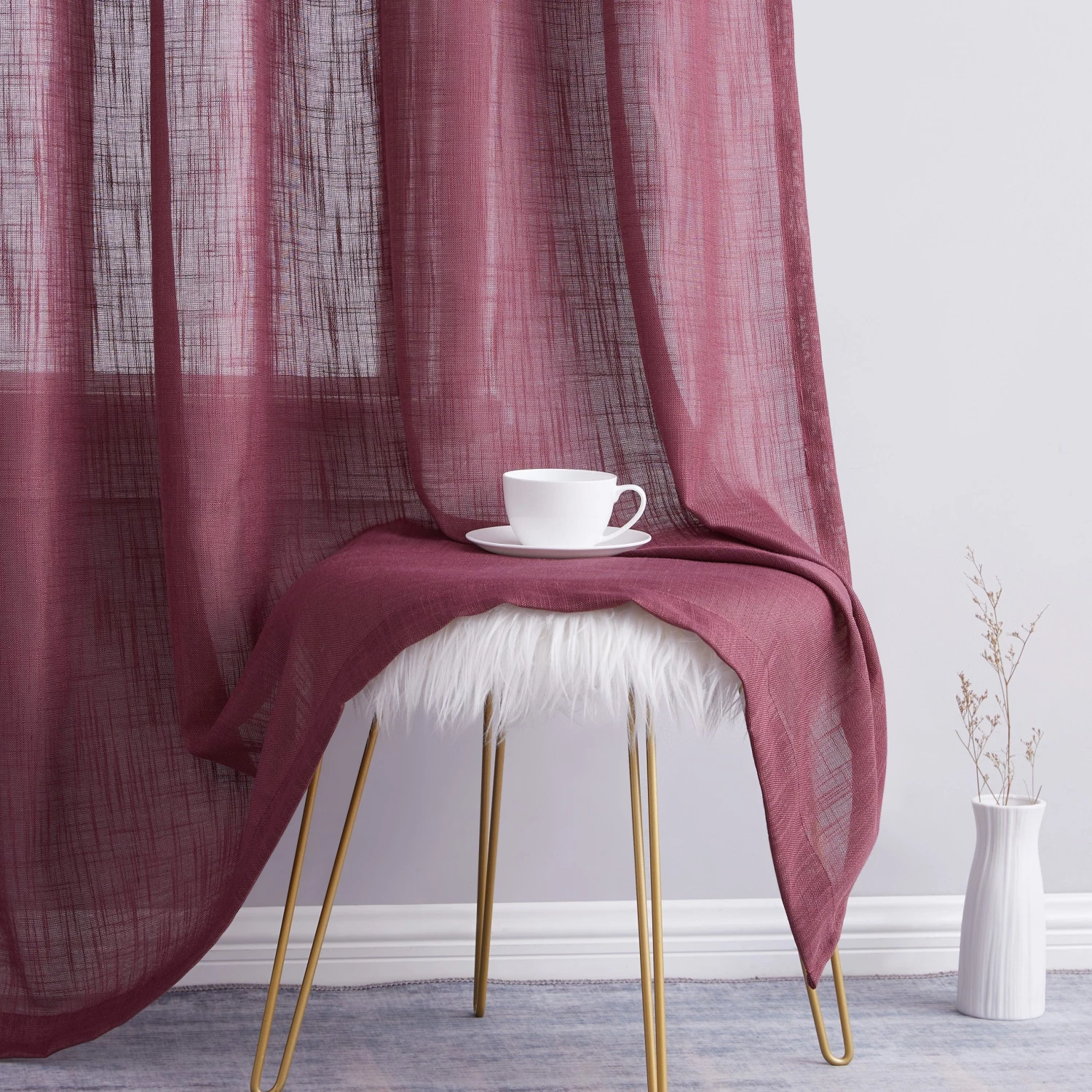 HLC.ME Abbey Faux Linen Grommet Curtain Panels - Burgundy - Set Of 2 6 HLC.ME Abbey Faux Linen Grommet Curtain Panels - Burgundy - Set Of 2