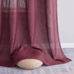 HLC.ME Abbey Faux Linen Grommet Curtain Panels - Burgundy - Set Of 2 12 HLC.ME Abbey Faux Linen Grommet Curtain Panels - Burgundy - Set Of 2
