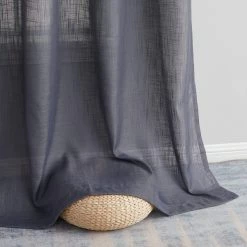 HLC.ME Abbey Faux Linen Grommet Curtain Panels - Charcoal Grey - Set Of 2