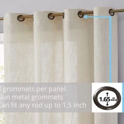 HLC.ME Faux Linen Curtains Abbey Faux Linen Grommet Curtain Panels - Cream - Set Of 2