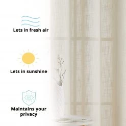 HLC.ME Faux Linen Curtains Abbey Faux Linen Grommet Curtain Panels - Cream - Set Of 2