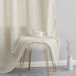 HLC.ME Faux Linen Curtains Abbey Faux Linen Grommet Curtain Panels - Cream - Set Of 2