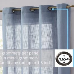 HLC.ME Abbey Faux Linen Grommet Curtain Valance - Dusty Blue Faux Linen Curtains