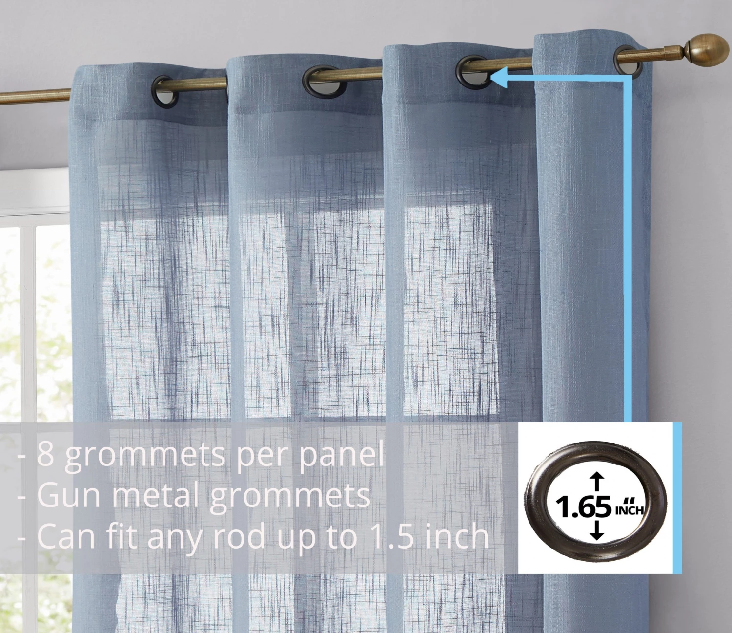 HLC.ME Abbey Faux Linen Grommet Curtain Valance - Dusty Blue Faux Linen Curtains 3 HLC.ME Abbey Faux Linen Grommet Curtain Valance - Dusty Blue Faux Linen Curtains