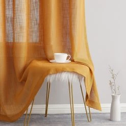 HLC.ME Abbey Faux Linen Grommet Curtain Panels - Gold - Set Of 2
