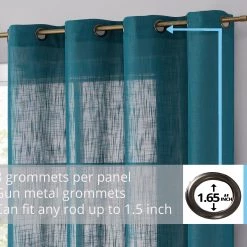 HLC.ME Abbey Faux Linen Grommet Curtain Panels - Grey Teal - Set Of 2 Faux Linen Curtains
