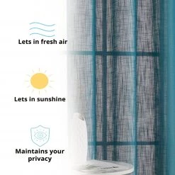 HLC.ME Abbey Faux Linen Grommet Curtain Panels - Grey Teal - Set Of 2 Faux Linen Curtains