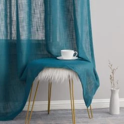 HLC.ME Abbey Faux Linen Grommet Curtain Panels - Grey Teal - Set Of 2 Faux Linen Curtains